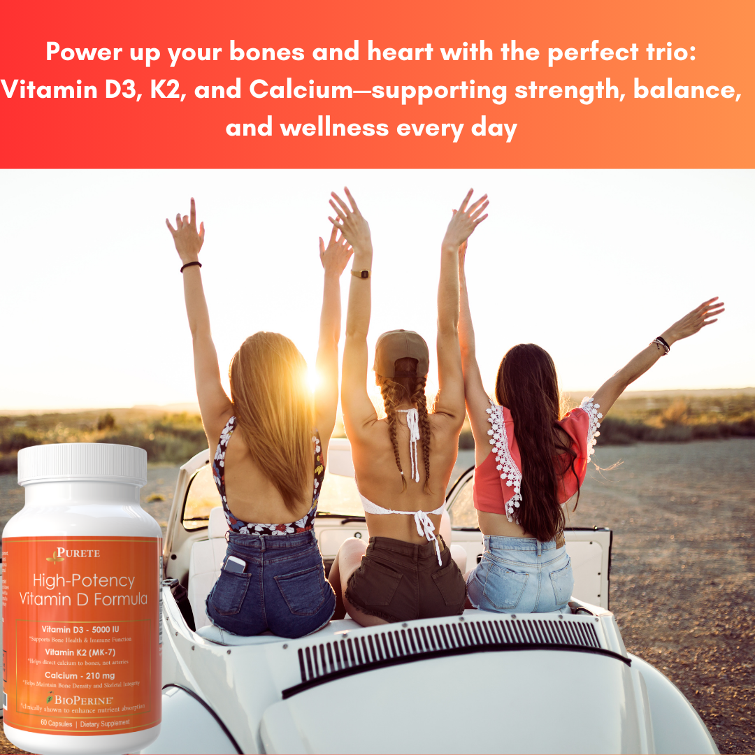 Triple Action Bone Support: Vitamin D3 + K2 with Calcium
